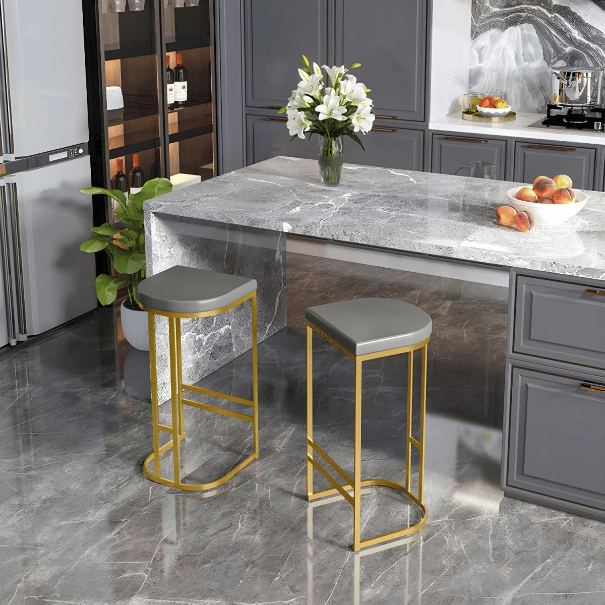 KC-0158 Nordic Tarzı Suni Deri Sırtlıksız Bar Taburesi, 2'li Set
