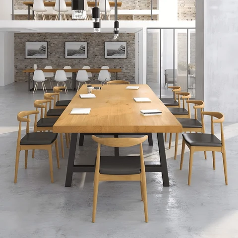 YMK3299 Masif Ahşap Yemek Masası, Metal Ayaklı, Doğal Ahşap