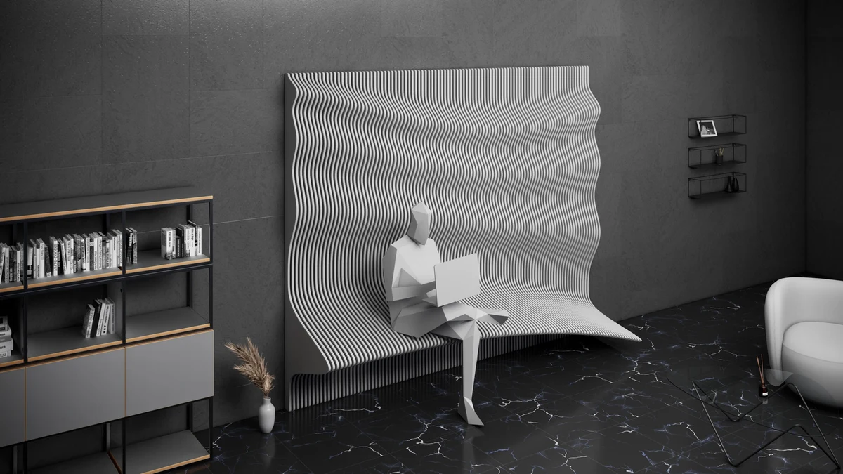 KC-071 Sanat Ahşap – Dalgalı 3D Duvar Dekoru Oturma Alanlı - Parametrik