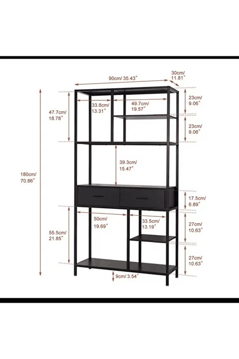 KPT4793 Siyah Metal Kitaplık 90x30x180 cm