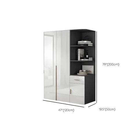 DLP-013 Modern Dikdörtgen Gardırop Ahşap Kapaklı Raflı Askılıklı Beyaz