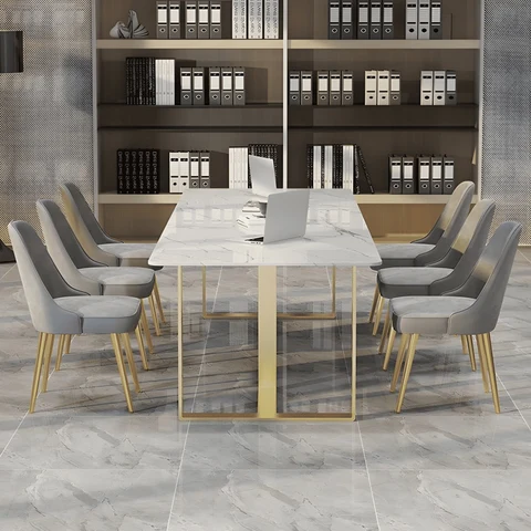 YMK3468 Modern Dikdörtgen Yemek Masası, MDF Tabla, Altın Ayak