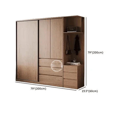 DLP-012 Modern Dikdörtgen Gardırop Ahşap Çekmeceli Askılıklı Kahverengi