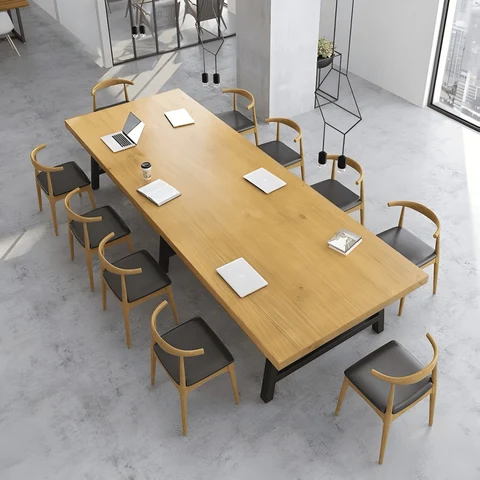 YMK3299 Masif Ahşap Yemek Masası, Metal Ayaklı, Doğal Ahşap