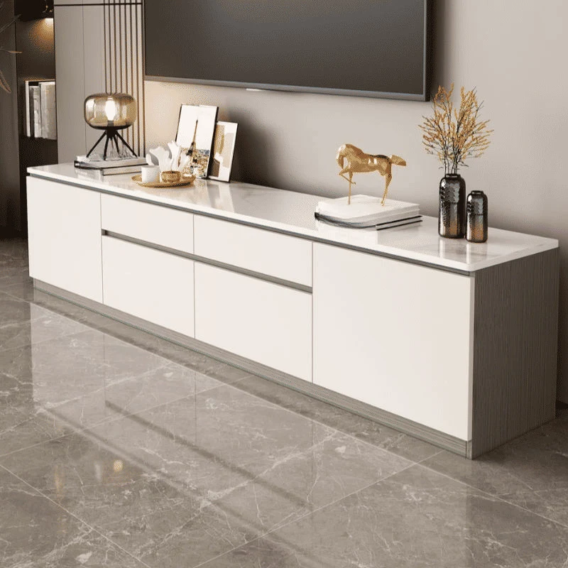 KTV-012 Modern Dikdörtgen TV Sehpası MDF 2 Çekmeceli 3 Dolaplı Beyaz
