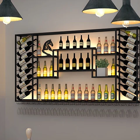 KC-066 Yatay Şarap Depolama Kadeh ve Şarap Rafı Metal Şaraplık 150x20x120