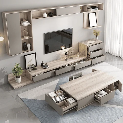 KTV-029 Modern Dikdörtgen TV Sehpası Ahşap Çekmeceli Gri 200 cm