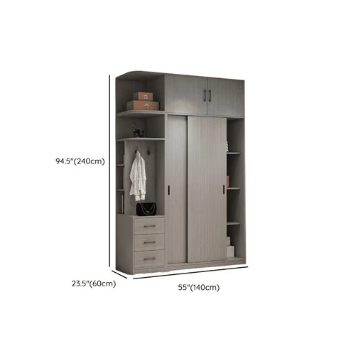 DLP-02 Modern Dikdörtgen Gardırop Ahşap Raflı Askılıklı Gri