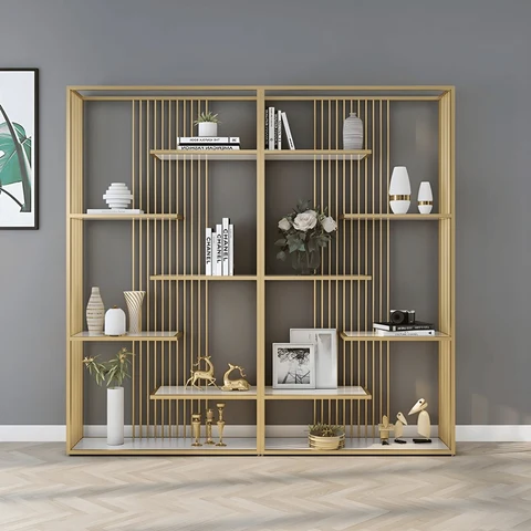 KC-0228 Endüstriyel Açık Arka Kitaplık, Metal Çerçeve, Altın, 200 cm