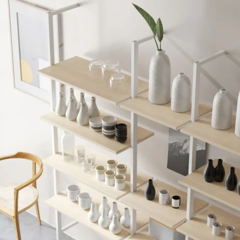 KC-061 Metal ve MDF Modern Raf Sistemi Mağaza ve Vitrin Raf Tasarımı