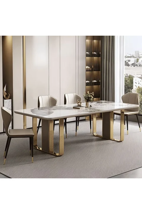 YMK460 Modern Dikdörtgen Yemek Masası MDF Üstlü Metal Ayaklı