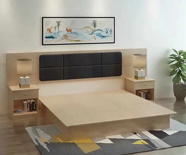 KC-028 Lüks Modern Ahşap Yatak Odası Seti, MDF Yatak Komodin