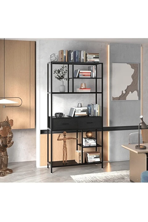 KPT4793 Siyah Metal Kitaplık 90x30x180 cm