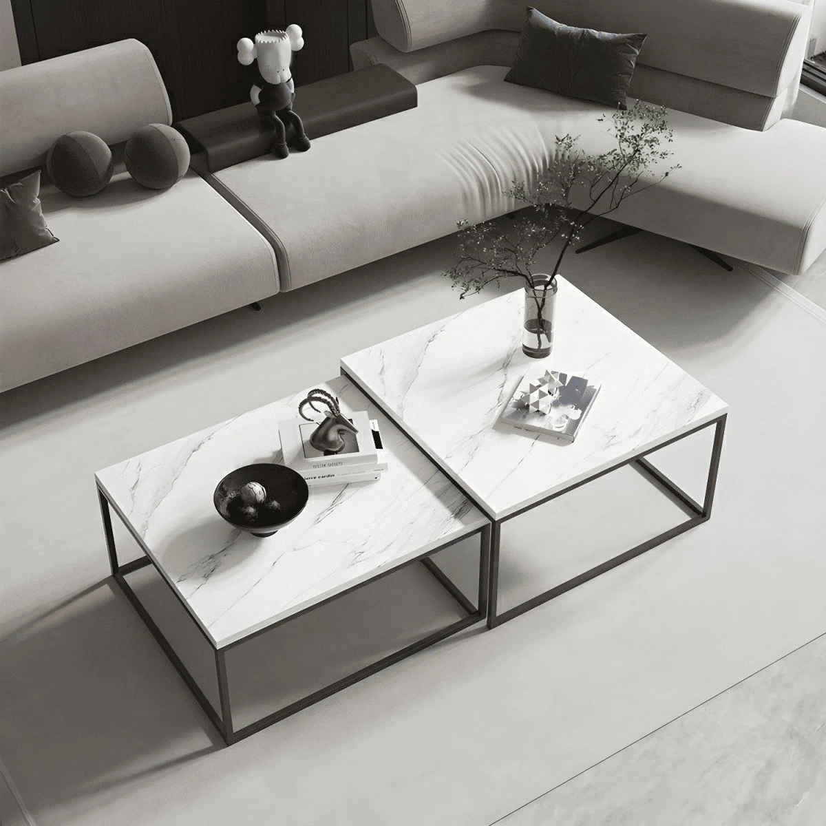 KC-0182 2'li Modern Zigon Sehpa Takımı, MDF Üst Tabla Metal Ayak