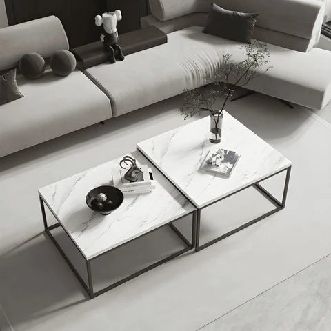 KC-0182 2'li Modern Zigon Sehpa Takımı, MDF Üst Tabla Metal Ayak
