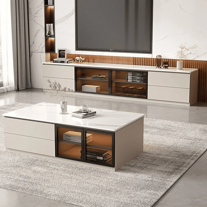 KTV-021 Modern Dikdörtgen TV Sehpası Ahşap 4 Çekmeceli Raflı