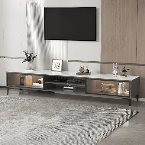 KTV-011 Modern Dikdörtgen TV Sehpası MDF 2 Dolaplı Işıklı