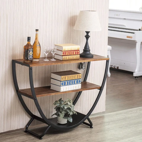 DRS-079 Modern Yarım Daire Konsol Masa Ahşap Metal Ayaklı