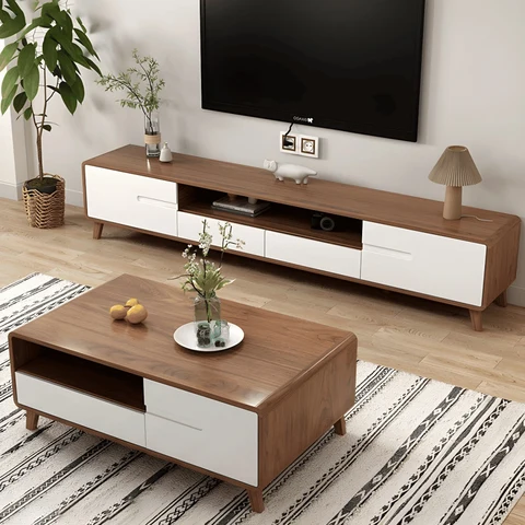 KTV-02 Modern Dikdörtgen TV Sehpası Ahşap 2 Çekmeceli 2 Dolaplı
