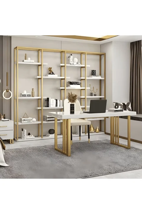 ÇLM4507 Modern Dikdörtgen Çalışma Masası Ahşap Metal Kızak Ayaklı