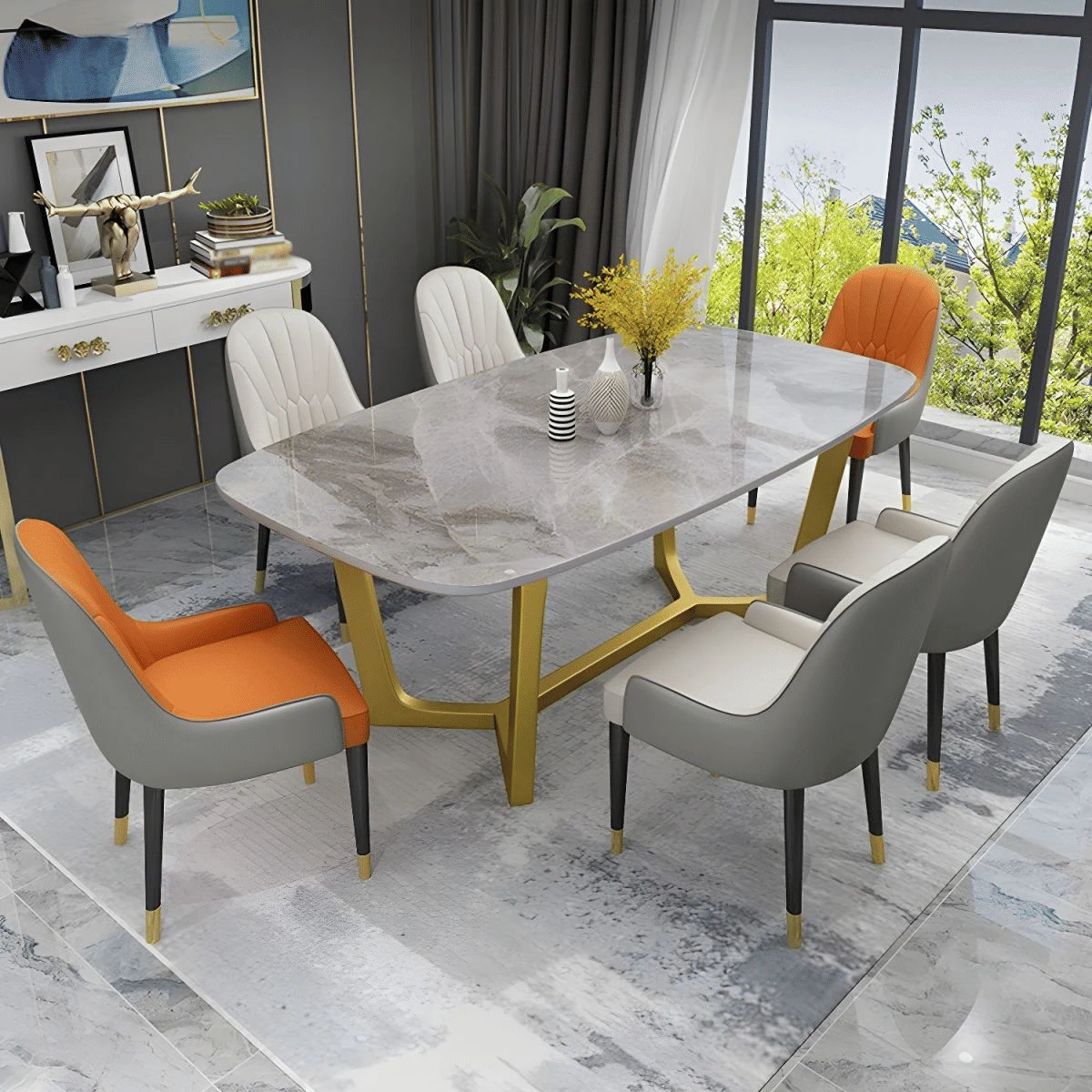 YMK8973 Modern Dikdörtgen Yemek Masası MDF Üstlü Metal Ayaklı