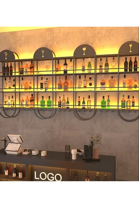 ŞRP0846 Modern Endüstriyel Metal Duvara Monte Şaraplık Standı