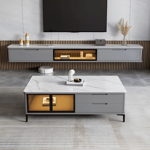 KTV-013 Modern Dikdörtgen TV Sehpası MDF 2 Çekmeceli Dolaplı 200 cm
