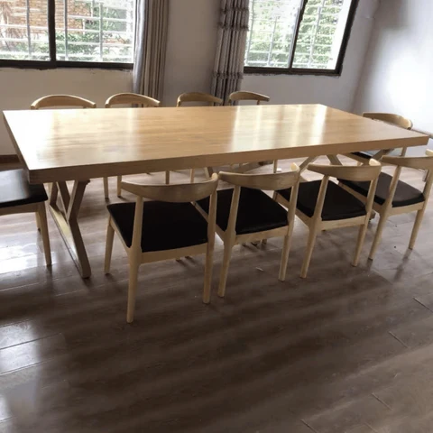YMK8552 Modern Dikdörtgen Masif Ahşap Yemek Masası, Metal Ayaklı