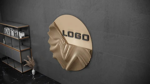 KC-081 Dalgalı Ahşap Duvar Dekoru – 3D Sanatsal Logo İç Mekân Tasarımı