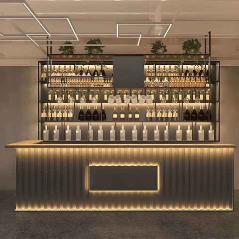 KC-0216 Endüstriyel Siyah Bar Tezgahı , Ahşap Üst Tablalı Metal