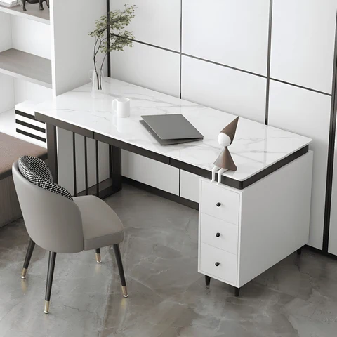 ÇLM328 Modern Dikdörtgen Çalışma Masası MDF Üstlü Metal Ayaklı Çekmeceli