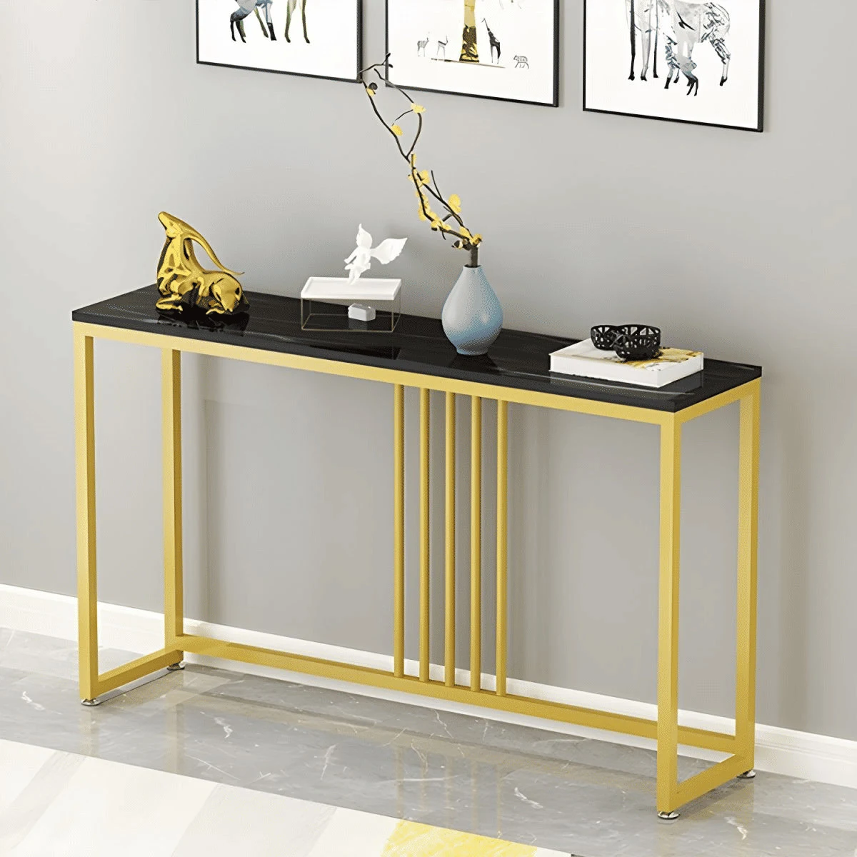 DRS-078 Modern Dikdörtgen Konsol Masa Ahşap Metal Ayaklı