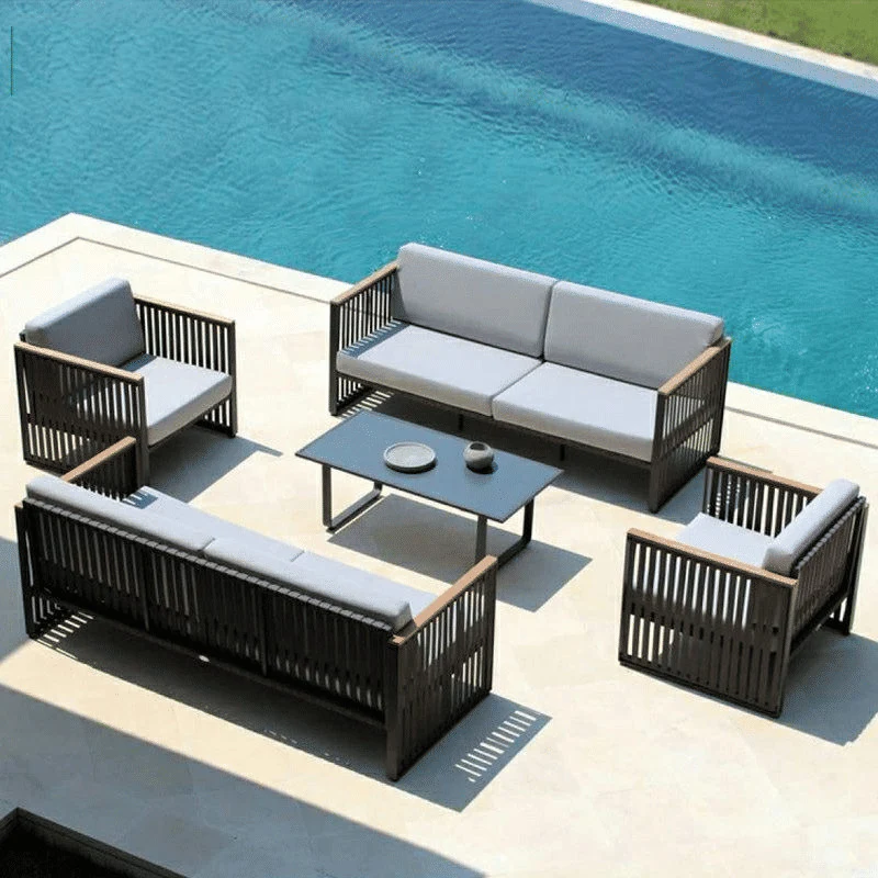 KC-0114 Gri Metal Modern Veranda Takımı, 5 Parça Oturma Grubu