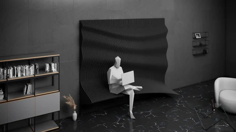 KC-071 Sanat Ahşap – Dalgalı 3D Duvar Dekoru Oturma Alanlı - Parametrik