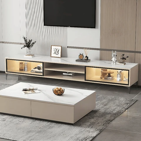 KTV-011 Modern Dikdörtgen TV Sehpası MDF 2 Dolaplı Işıklı