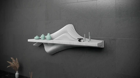 KC-092 Dalgalı Ahşap Raf – Modern Antre & Duvar Dekoru - Parametrik