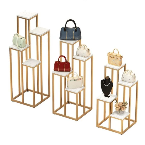 Glam Mermer Desenli Metal Ayaklı Teşhir Masası