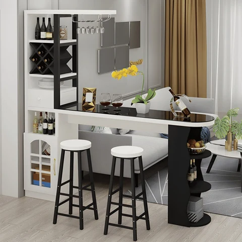 Modern Cam Tezgâhlı Ahşap Ayaklı Bar Masası Seti