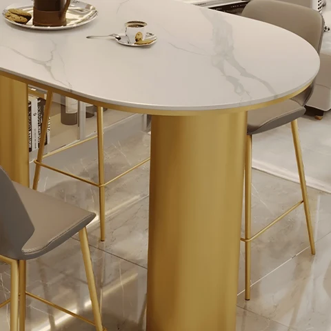 Modern Oval Taş Tezgahlı Bar Masası Seti SKU4930033