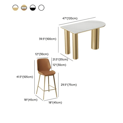 Modern Oval Taş Tezgahlı Bar Masası Seti SKU4930033