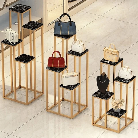 Glam Mermer Desenli Metal Ayaklı Teşhir Masası