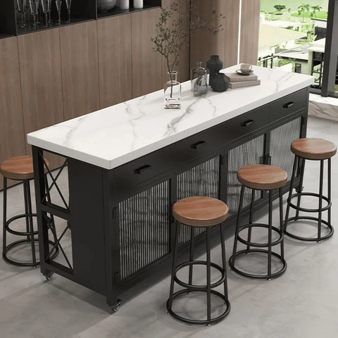 Modern Beyaz Taş Tezgahlı Tekerlekli Mutfak Adası SKU8340061