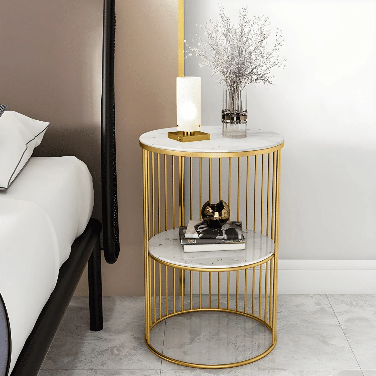 Glam Taş Tablalı Metal Açık Raflı Komodin SKU2665230