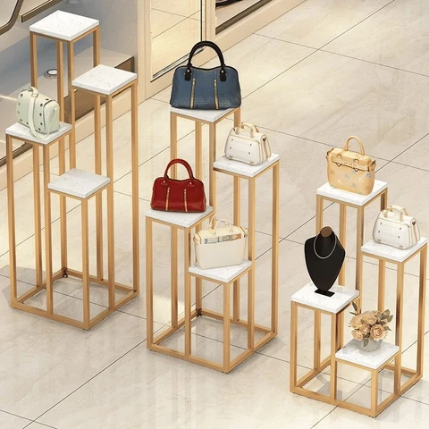 Glam Mermer Desenli Metal Ayaklı Teşhir Masası