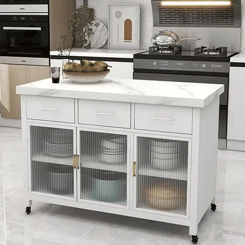 Modern Mermer Tezgahlı Mutfak Arabası