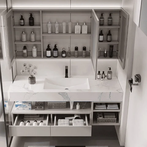Modern Bej Ahşap Banyo Dolabı SKU8705861