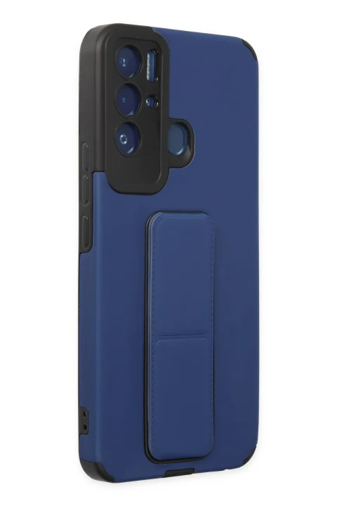 uryport Tecno Pova Neo Kılıf Mega Standlı Silikon - Mavi
