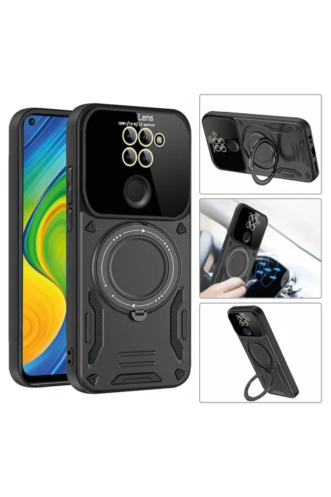 uryport Xiaomi Redmi Note 9 Joy Lens Standlı Kapak - Siyah