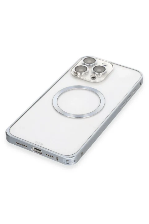 Joko Apple iPhone 15 Pro Kılıf Metal Bumper Magneticsafe Kapak - Gri