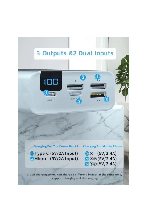 Konfulon A19 Dijital Ekranlı Powerbank 30.000 mAh Hızlı Şarj - Beyaz